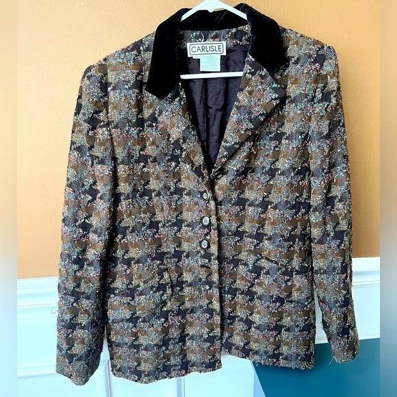 CARLISLE Women’s Vintage Boucle Blazer Wool Blend Unique Size 12 Quilted Long - Picture 1 of 5